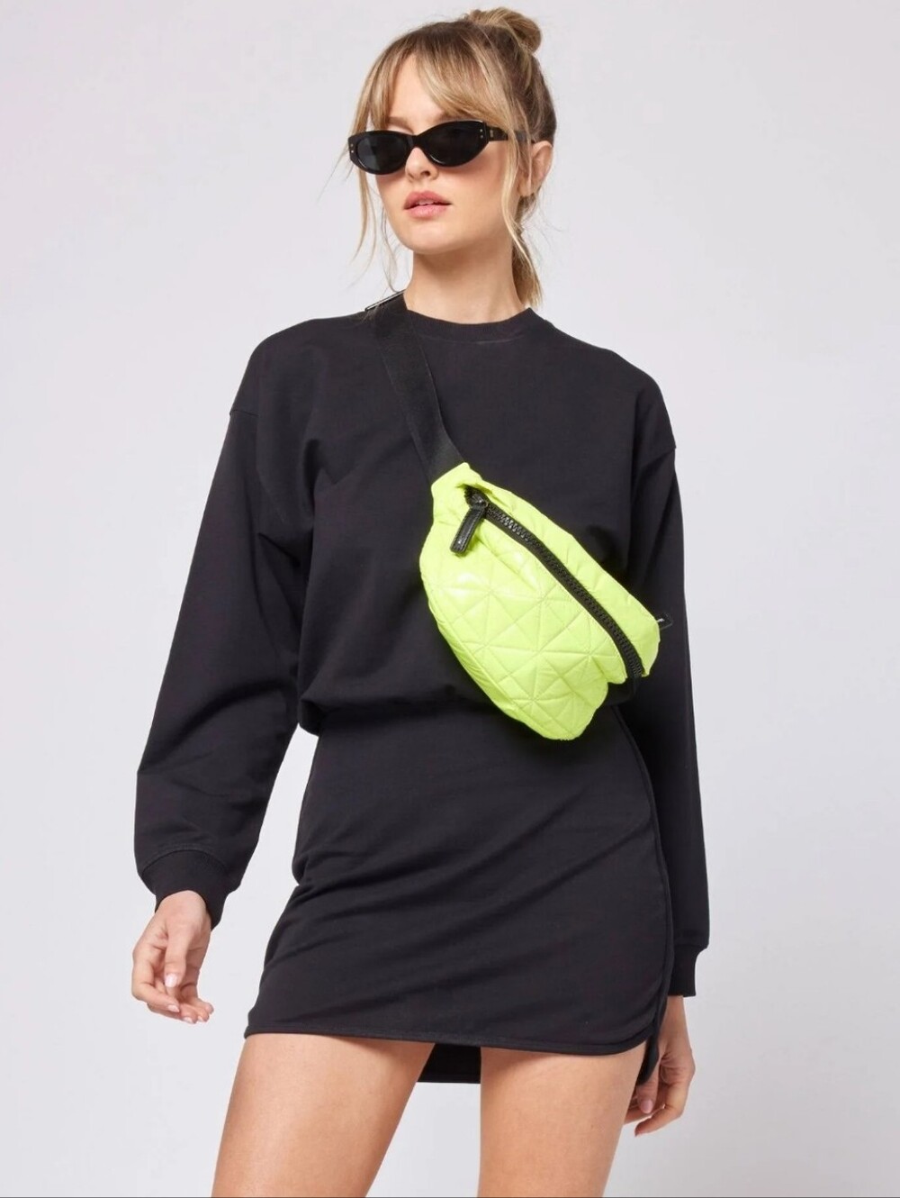 Lspace Active Groove Solid Black Long Sleeve Sweatshirt Mini Dress